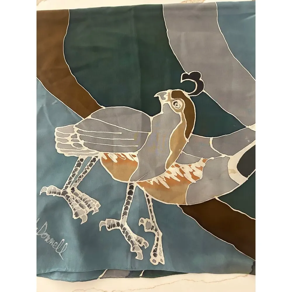 Deboragh McDonnell Signed Silk Scarf Hand Painted Birds 36x36 Designer Art Wrap
